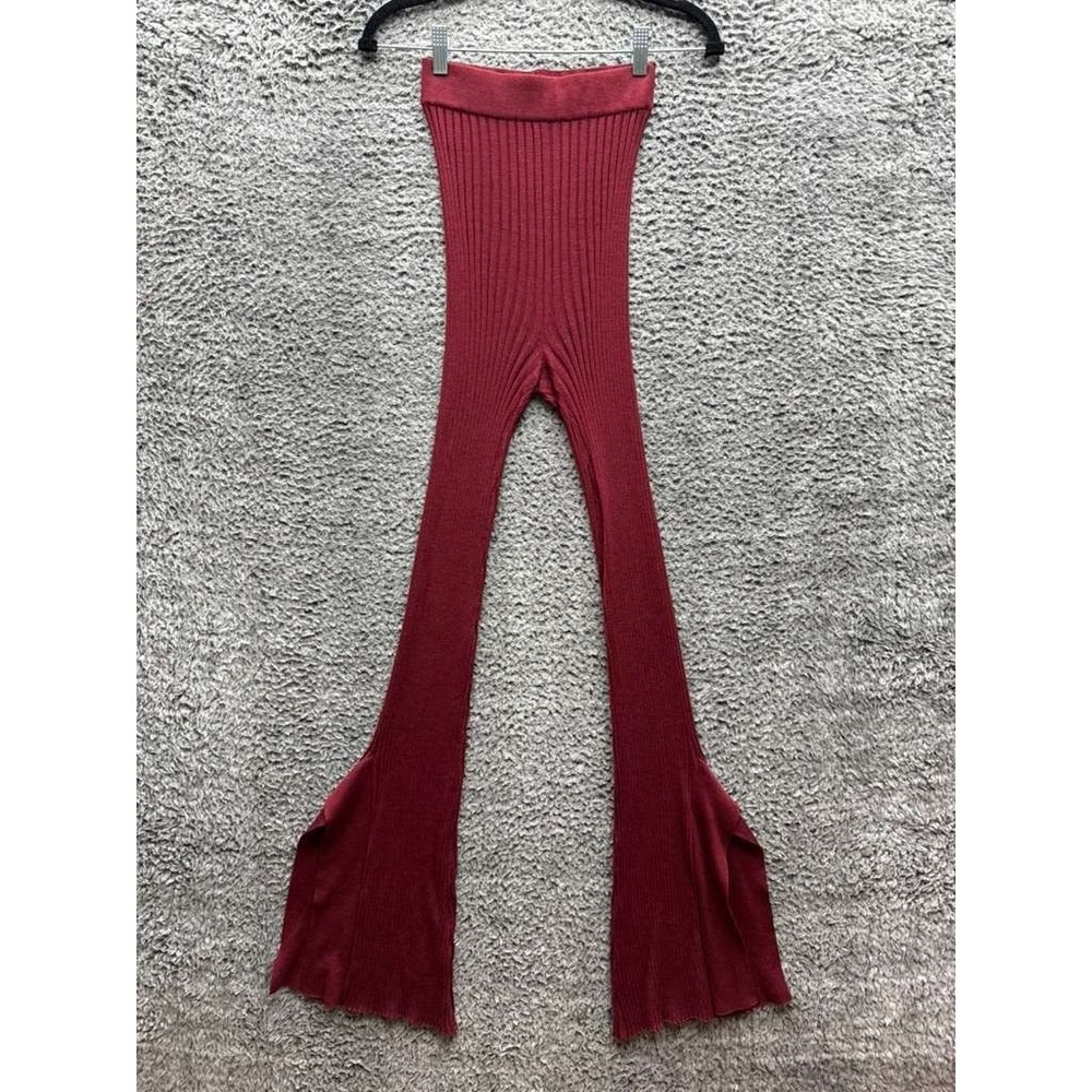 Stella Mccartney Ribbed-Knit Flared Pull On Pants Maroon Womens Size XS/S